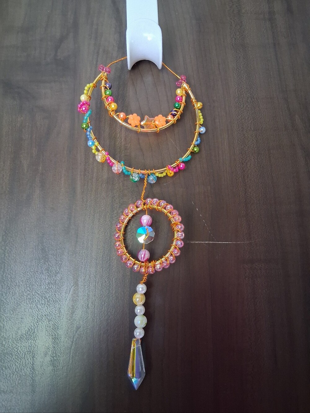 Handmade Multicolor Beaded Hoop Pendant Necklace